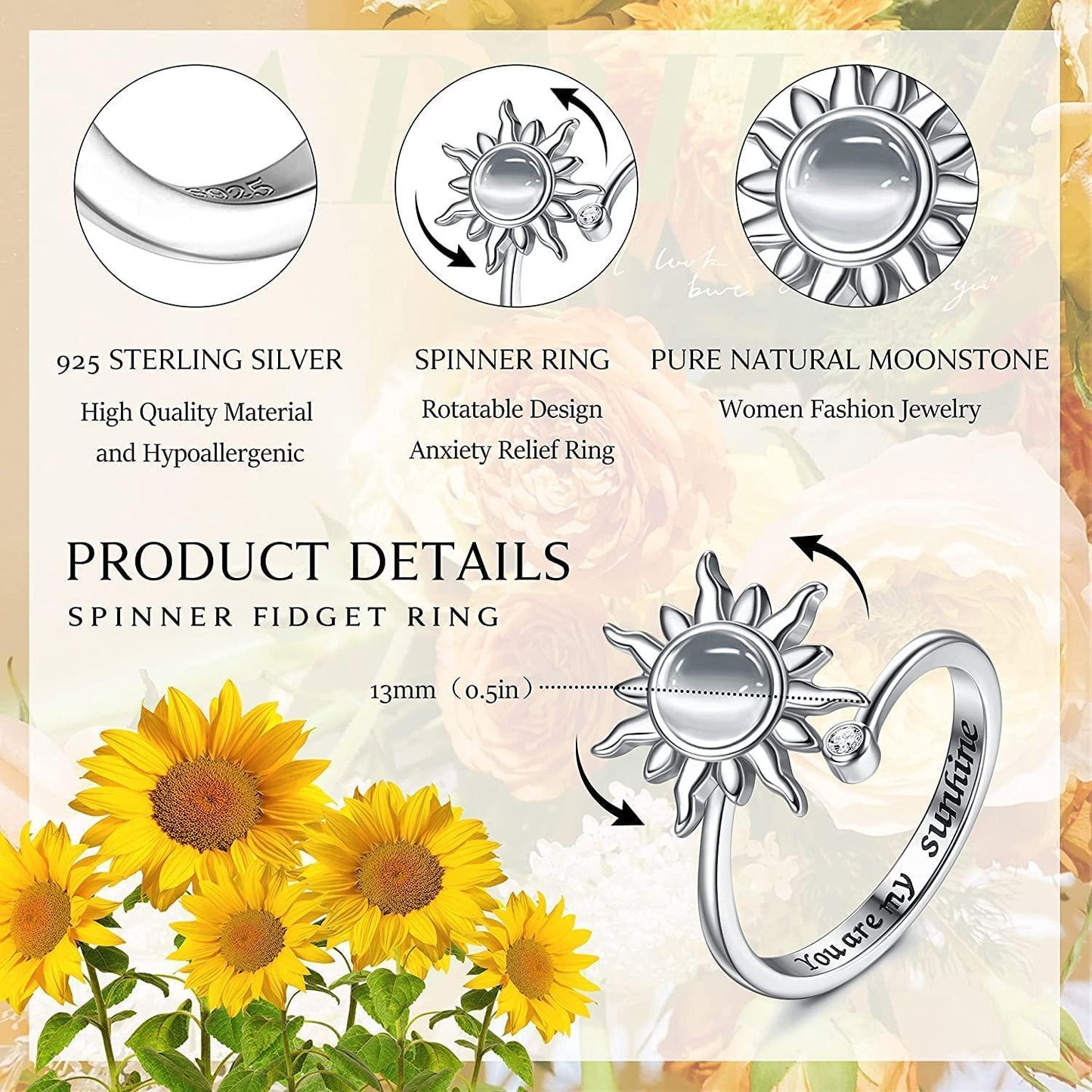 Sterling Silver Fidget Anxiety Ring for Women